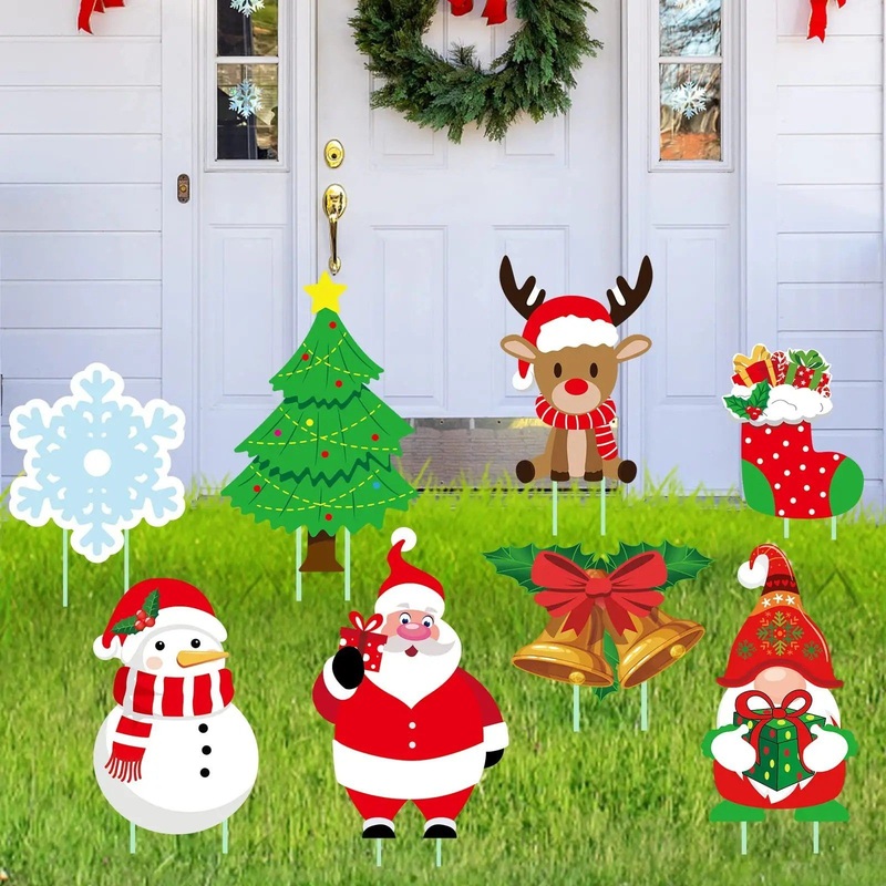 Metal Noel Stake Outdoor Waterproof Snowman & Santa Claus Stake Christmas Gifts for Garden Decor