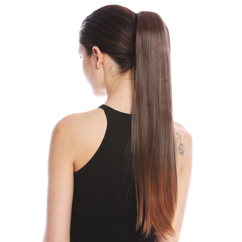 Ponytail Hairpiece comb ribbon wrap-around long smooth chestnut brown YZF-1094S