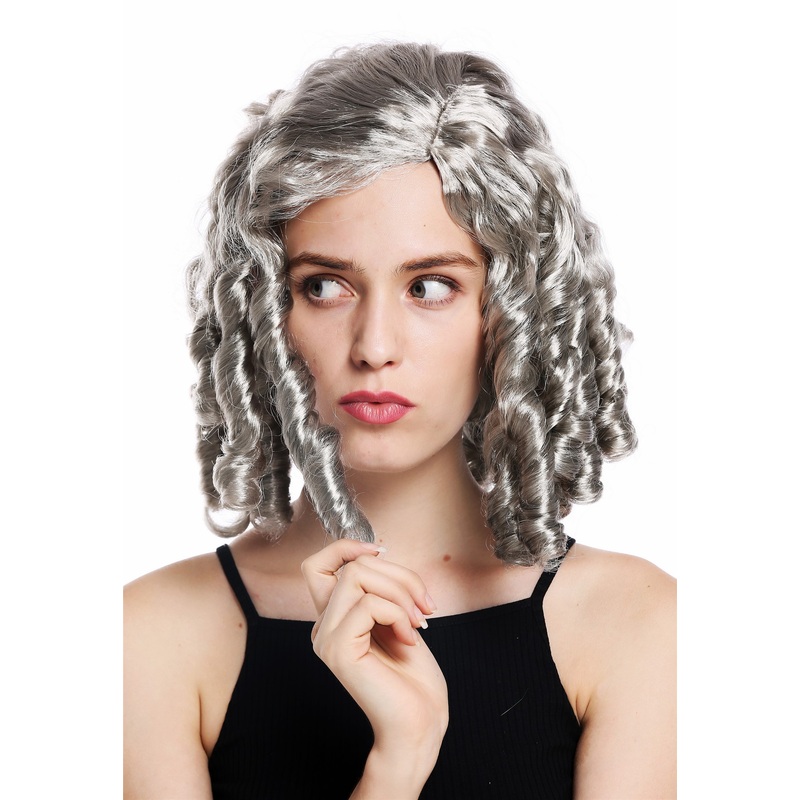 Women’s party wig baroque Gothic Lolita cosplay corkscrew curls grey gray 91308