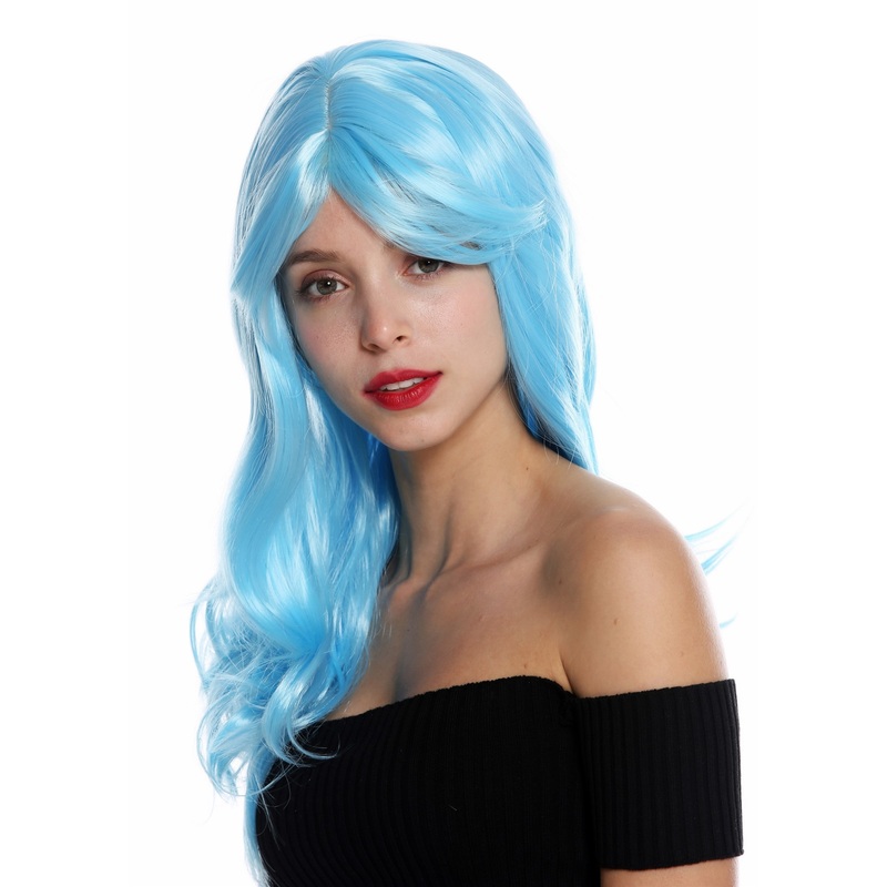 Women’s wig lady long slightly waved wavy parted light blue GFW2247