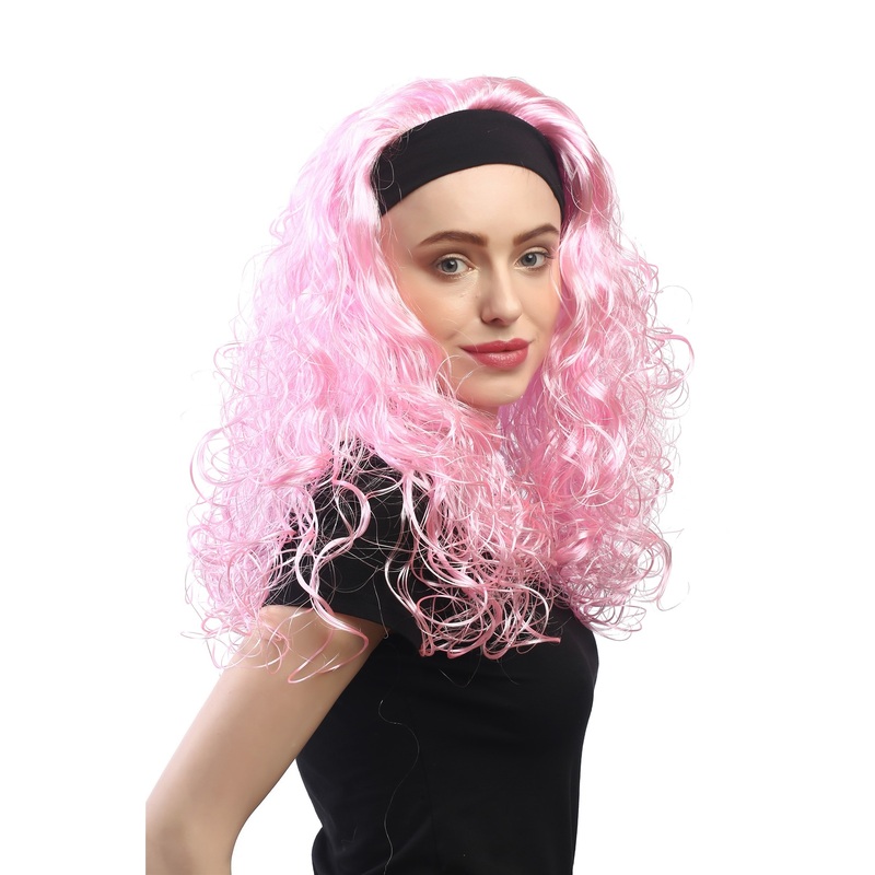 Lady Party Wig Halloween curly pink volume headband Aerobics instructor DH1552