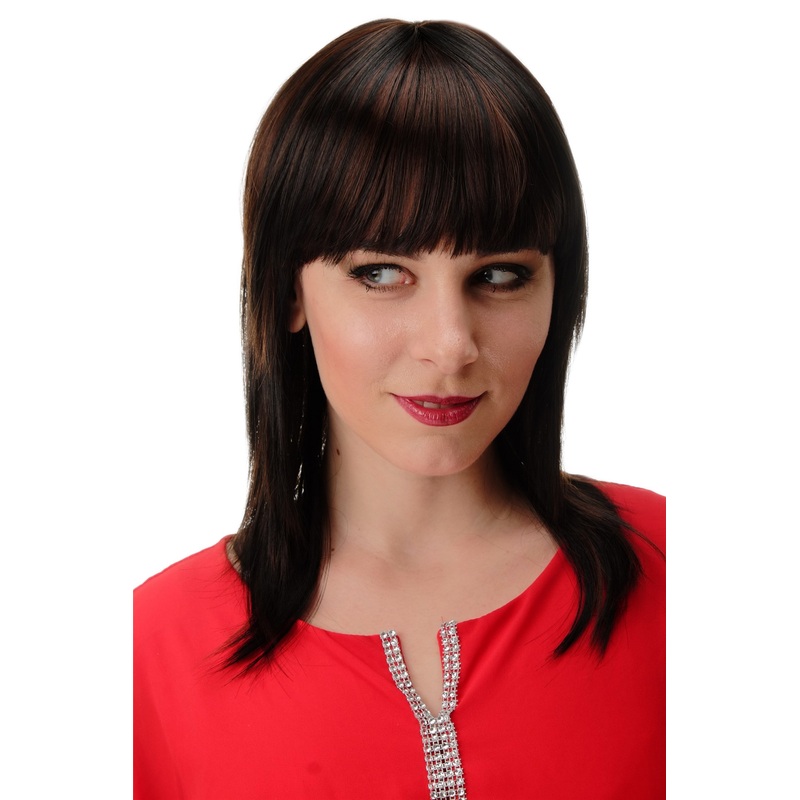 Lady Wig bangs shoulder length layered straight black auburn highlights GFW2203