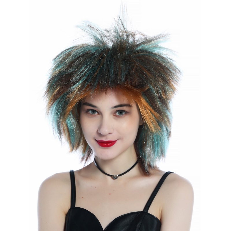 Wig voluminiously teased Punk Wave Gothic 80s brown colour highlights 210165