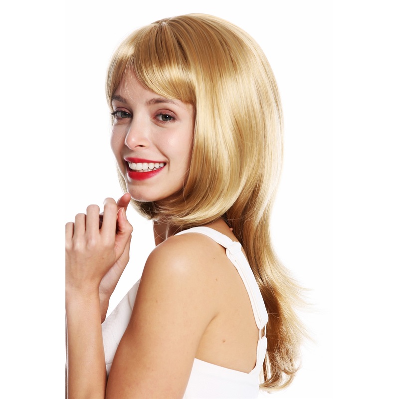 Women’s wig medium length layered sleek waved tips blonde golden blonde VK-28