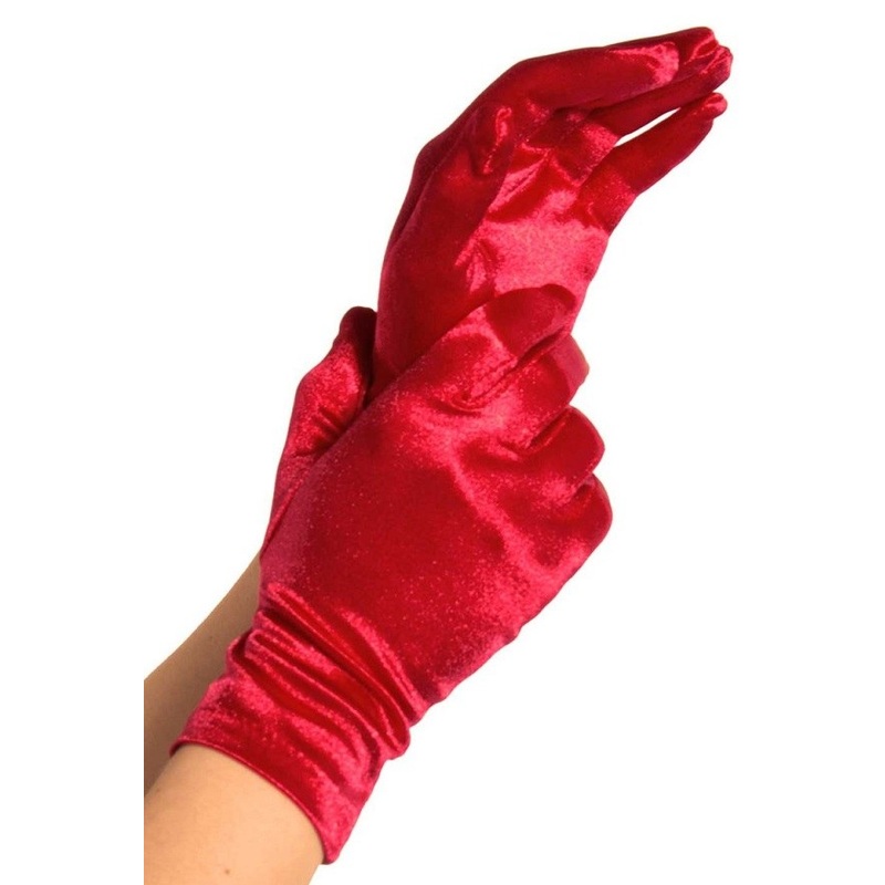 Wrist Length Satin Gloves – Red