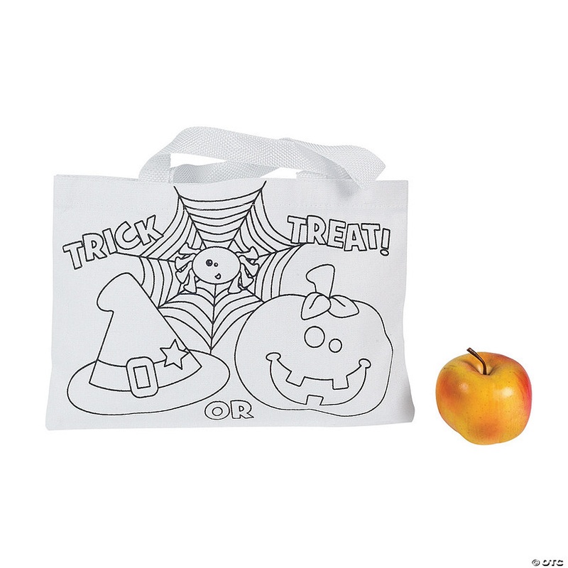 10 x 7 Bulk 50 Pc. Color Your Own Halloween Friends Trick-or-Treat Canvas Tote Bags