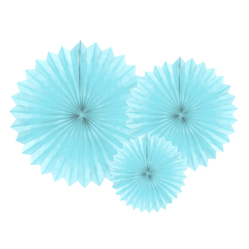 3 paper rosettes Partystar light blue