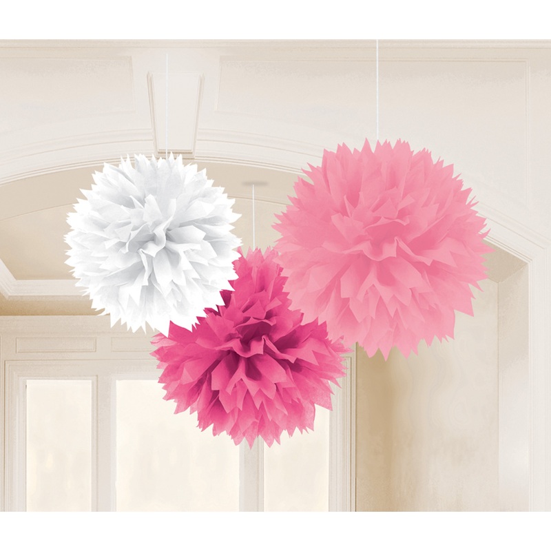 3 pink pom poms