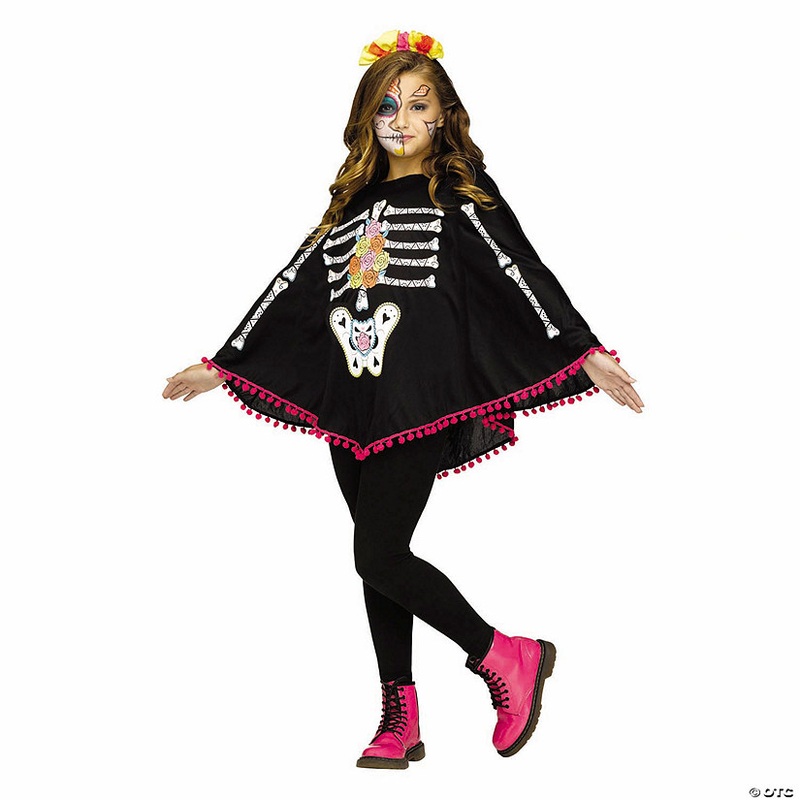 Kids Day of the Dead Skeleton Poncho Costume Accessory – One Size