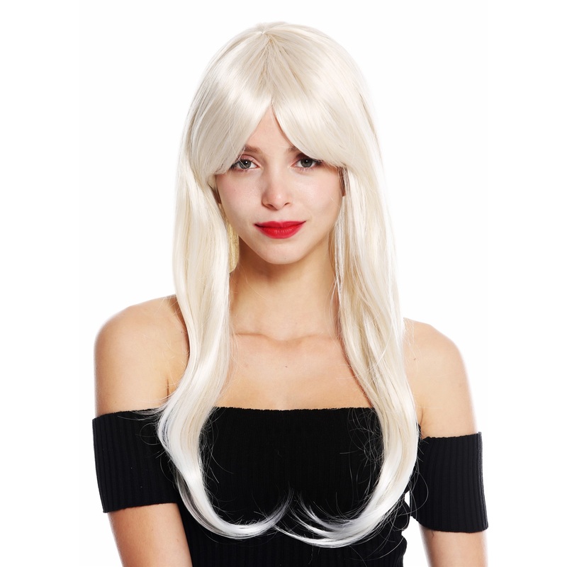 Lady wig long straight slightly waved long fringe parted blonde highlights VK-30