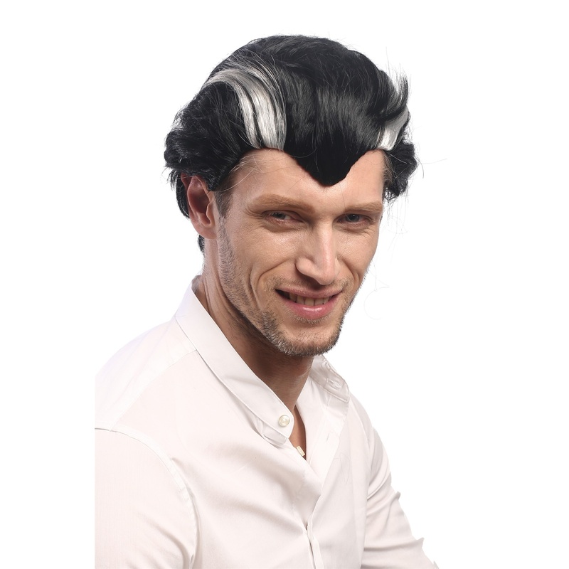 Men Party Wig Halloween short black & grey streaked Vampire Count Dracula XH-820