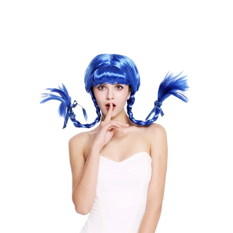 Wig Lady Women Cosplay Naughty Lolita stiff braided plaits blue bangs DDH-T8175