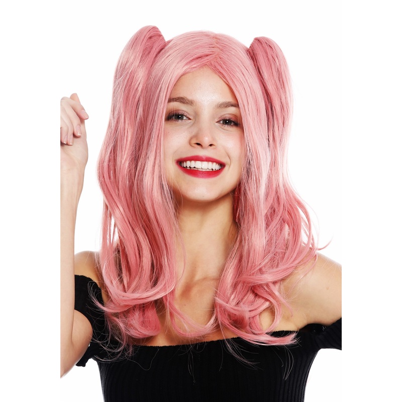 Women’s wig cosplay long two removable braids wavy Gothic Lolita pink GFW3156A