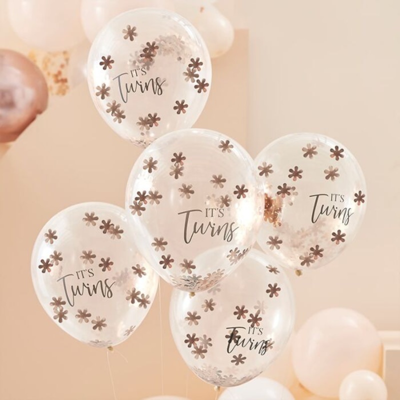 5 Little Darling Twins confetti balloons 30cm