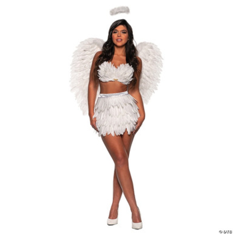 Feather Mini Skirt & Bra Set – White  Small/Medium