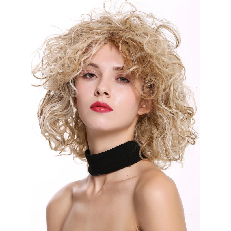 Lady wig short shoulder-length wild curls curly voluminous blonde mix DW-2698