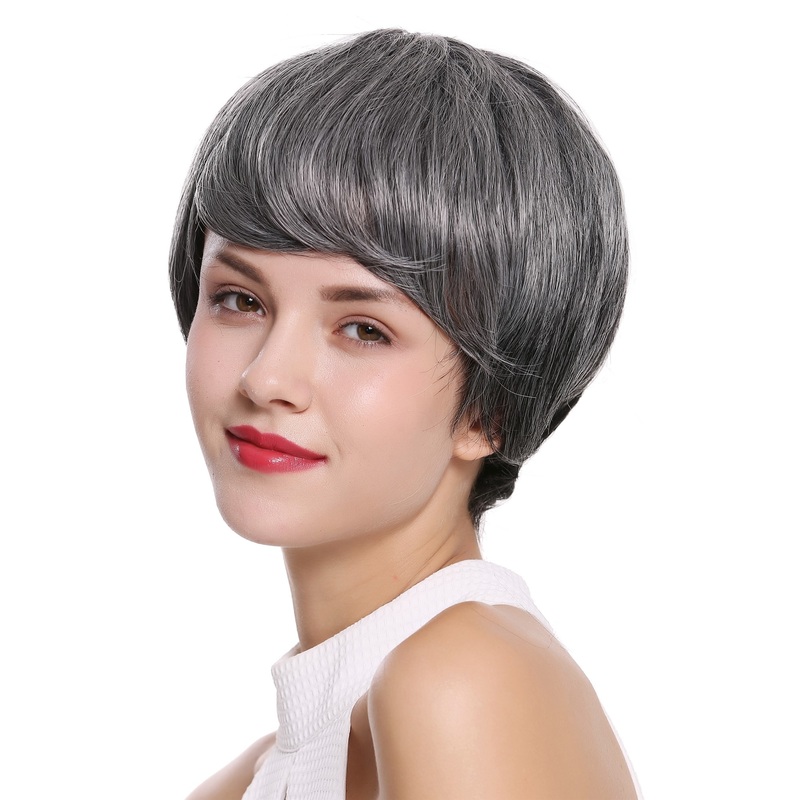 Lady women wig short voluminous straight smooth dark gray grey IRIS