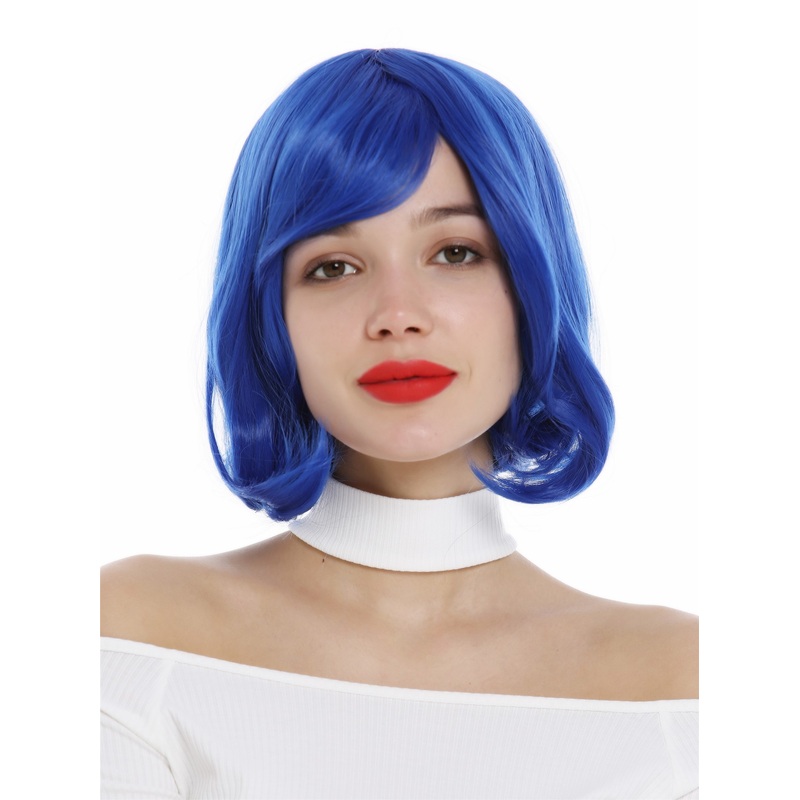 Short lady women wig wavy bob concave tips blue cosplay YZF-0820