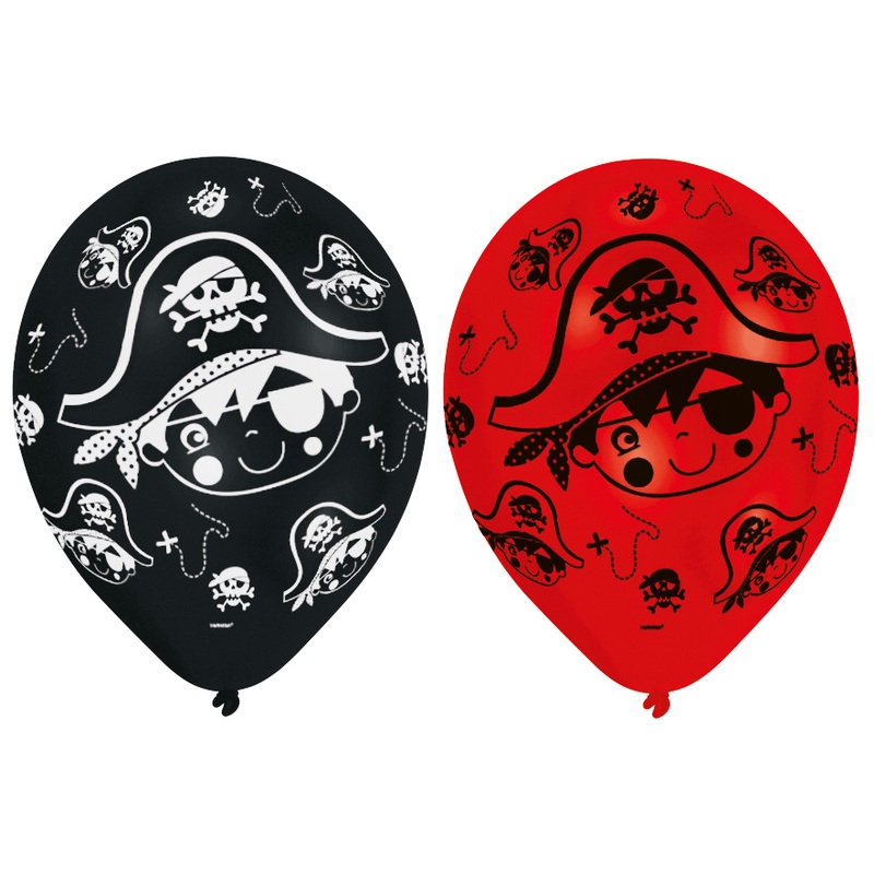 6 little pirate Tommy balloons black and red