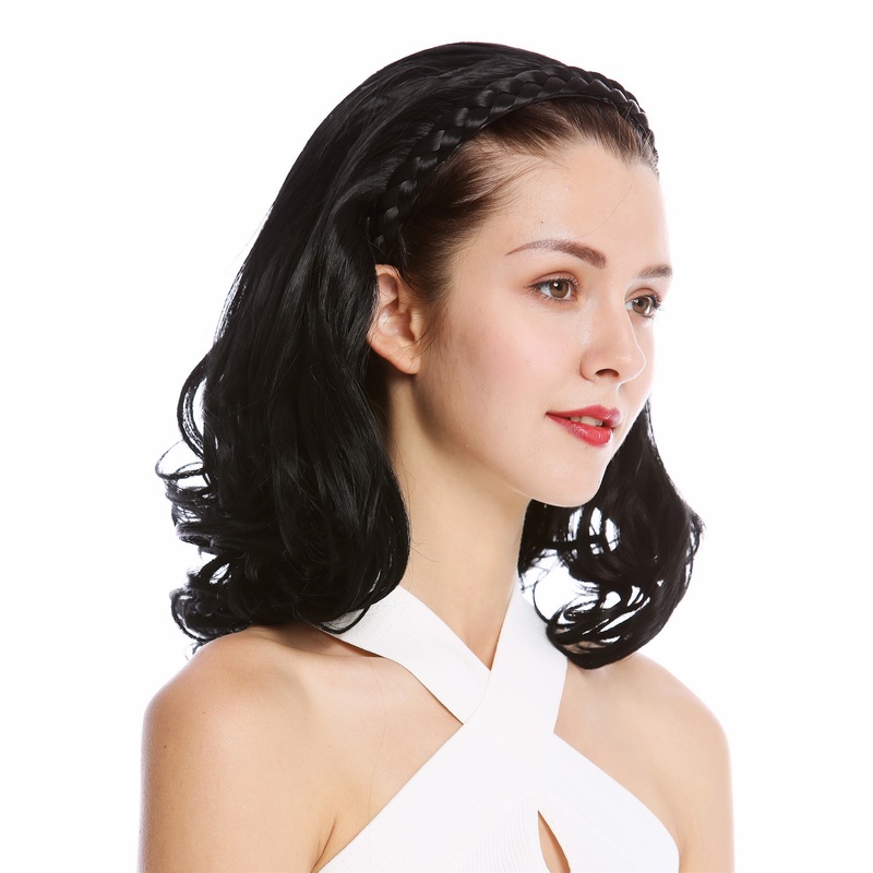 Halfwig Hairpiece braided hair circlet shoulder length wet-look black TYW60876H