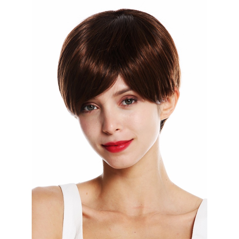 Lady wig very short boyish look parting parted chestnut brown mix VK-32