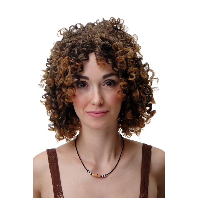 Lady Women Wig Curly Caribbean Volume Brown Highlights YZF-7283