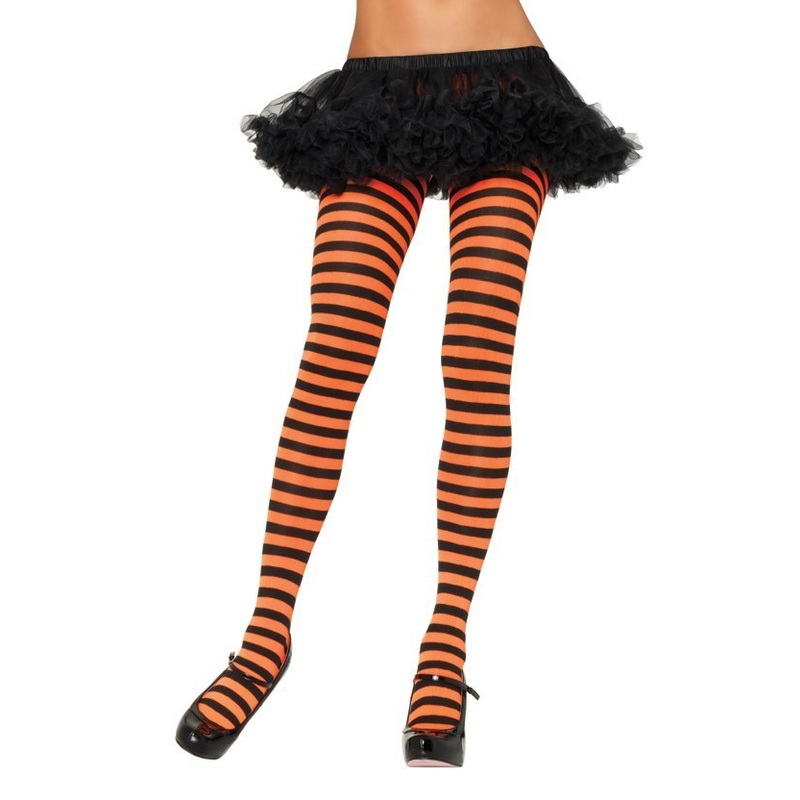 Striped Nylon Tights – Black/Orange