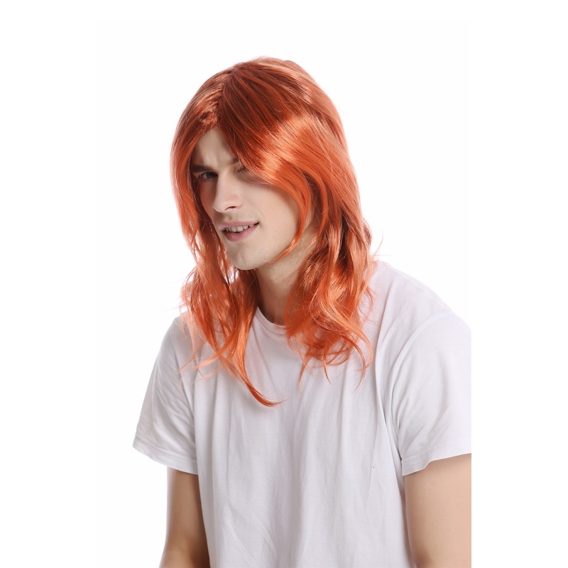 Wig Ladies Men shoulder length straight parting golden orange red brown 90997