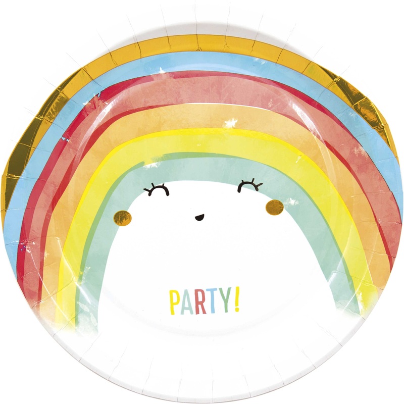 8 Rainbow Party Paper Plates 23cm