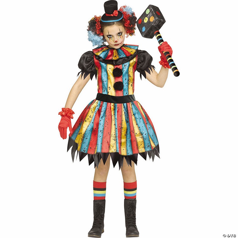 Girls Multicolor Polyester Carny Clown Costume