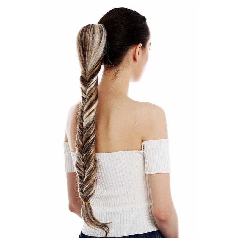 Hairpiece plait braided ponytail brown blond mix fishbone pattern long  JL-6040