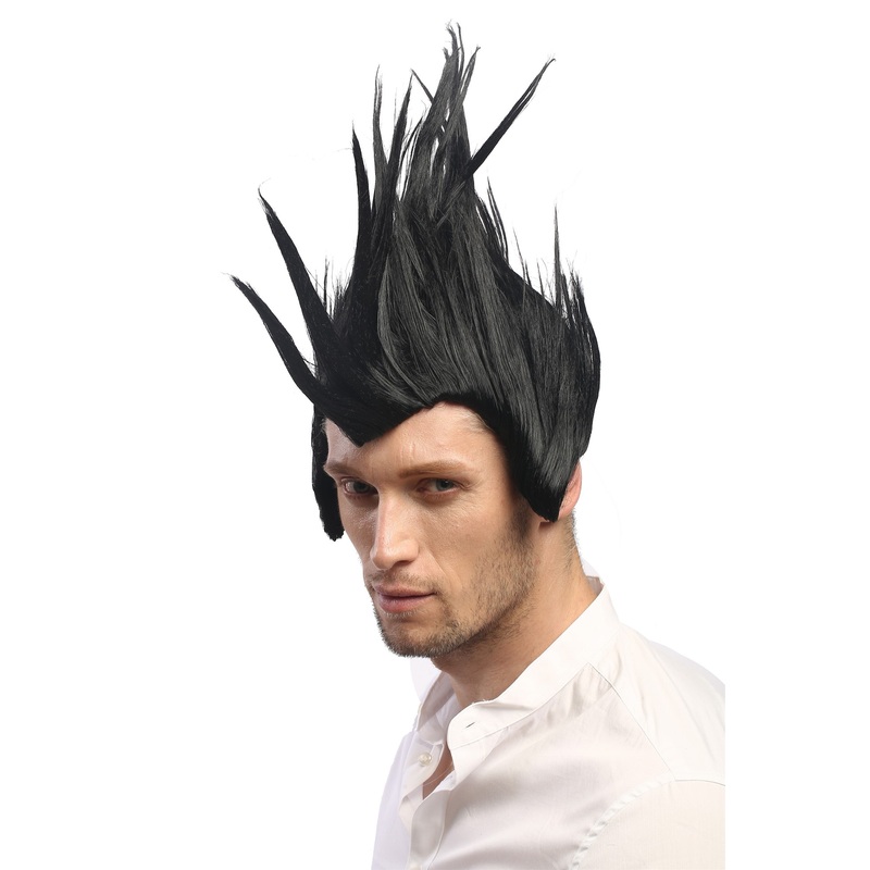Party Wig Halloween Men Man black spikey Mohawk Punk Rockabilly sideburns 2625