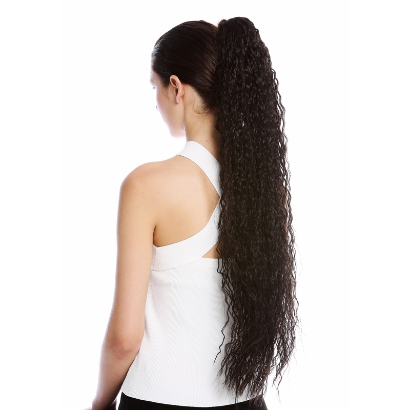 Ponytail extremely long voluminous curled Caribbean kinks kinked dark brown N857
