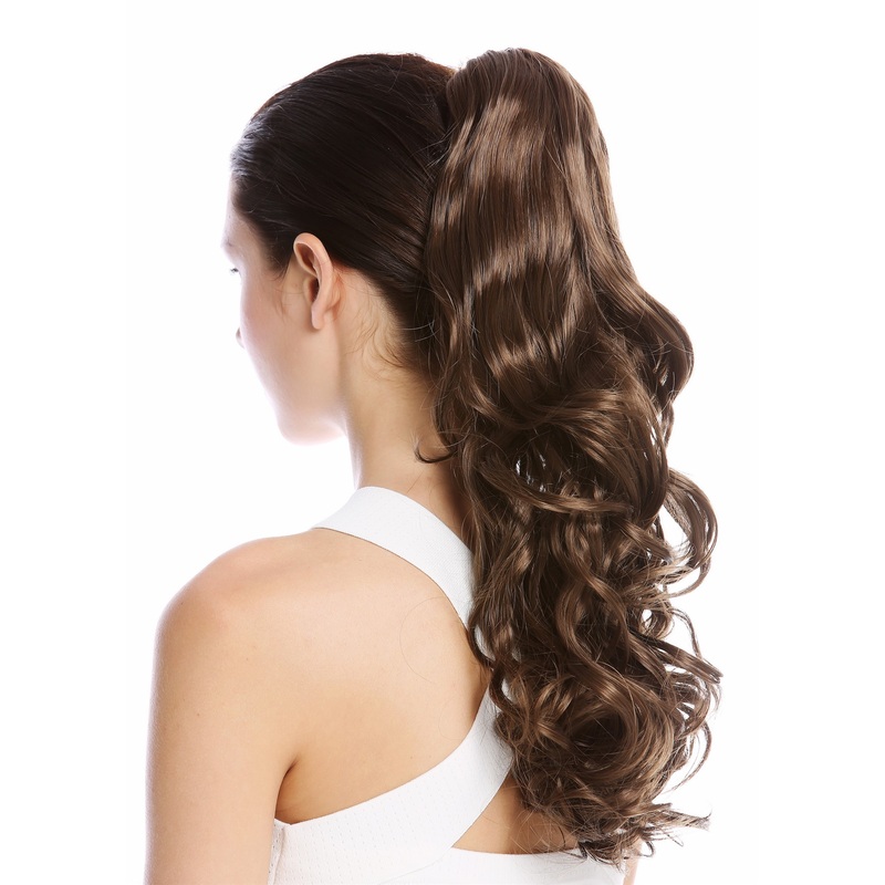 Ponytail Hairpiece Claw Grip Clamp long slightly curled medium brown 17