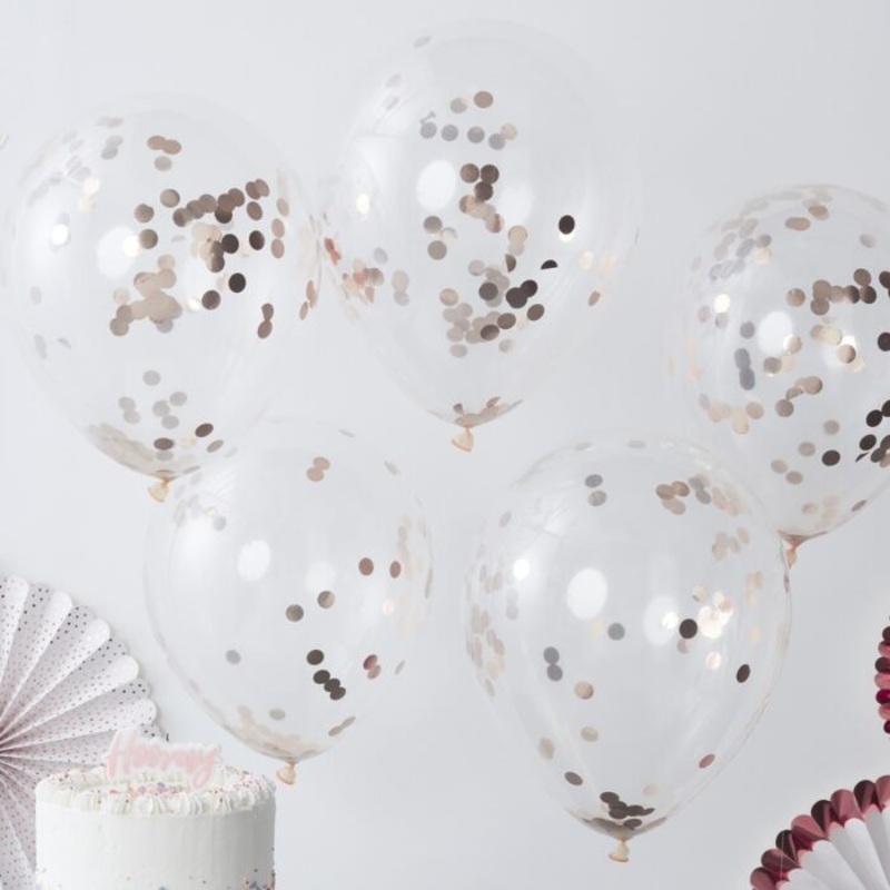 Rose Gold Confetti Balloons – 5 Pack