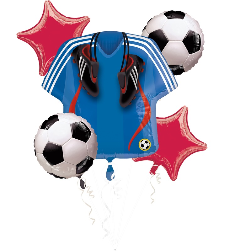 Soccer bouquet from 5 foil balloons