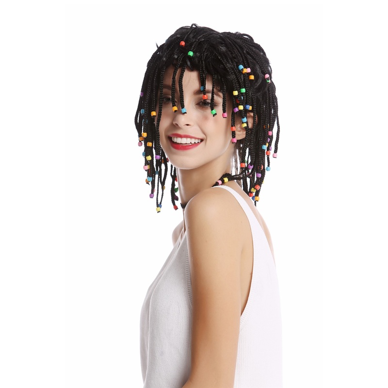 Wig Women Men braided pearls Afro Caribbean Reggae Soccer Beach Hippie 90834