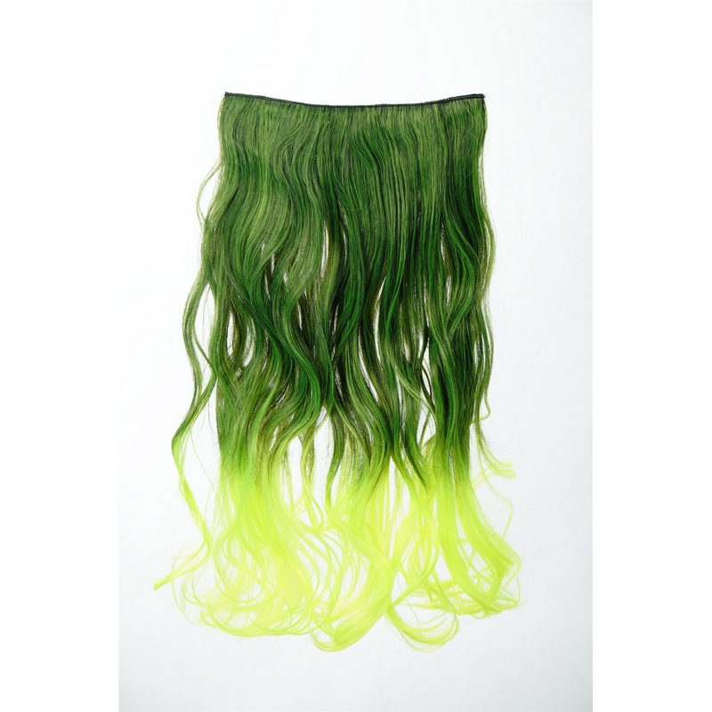 5 Clip-In Extension Hairpiece curled curls Ombre Black-Neon Green Mix YZF-3180P-1/TF2106