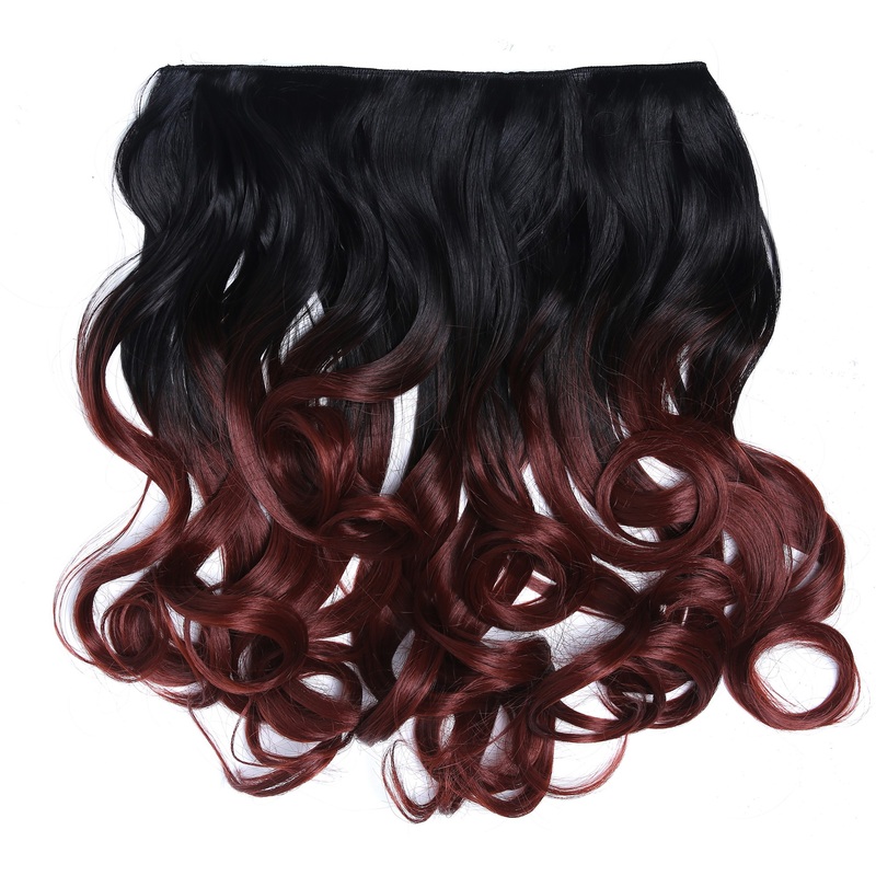 Clip-in hair extension 5 clips wide curled wavy ombre black copper brown CMT-863