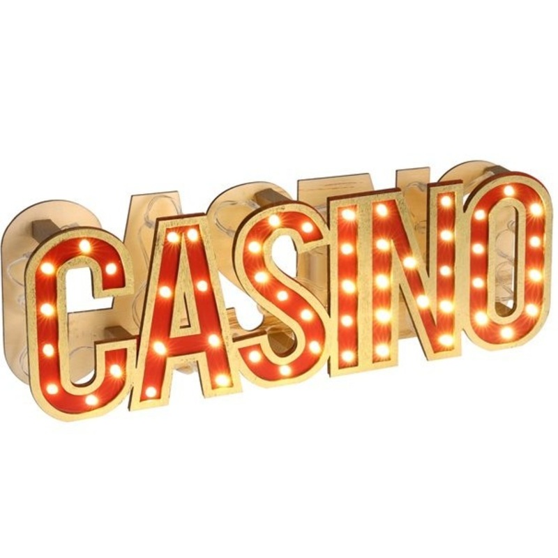 LED casino sign made of wood 30cm x 10cm
