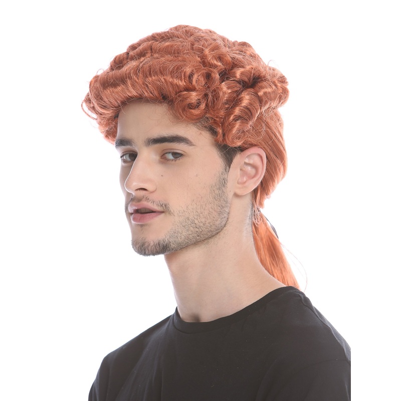 Party wig men baroque Lord Judge Poet Noble red curls ponytail  DH1126