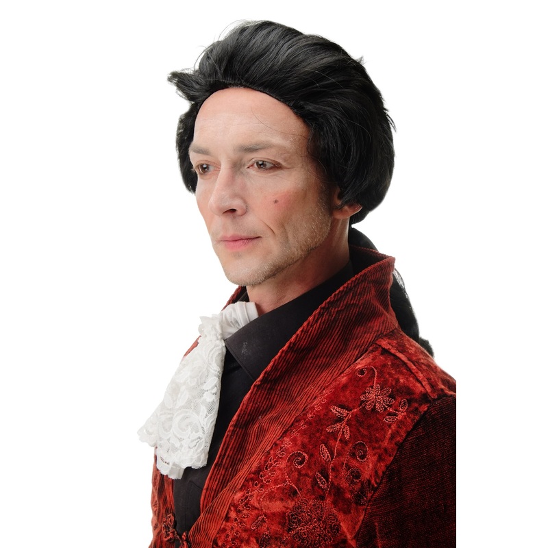 Wig Halloween black baroque poet aristocrat aged fashion designer ponytail 4287