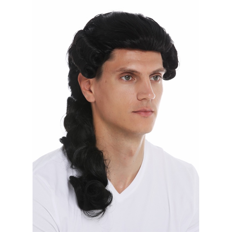 Wig men man historic baroque renaissance aristocrate king black braid VK-31