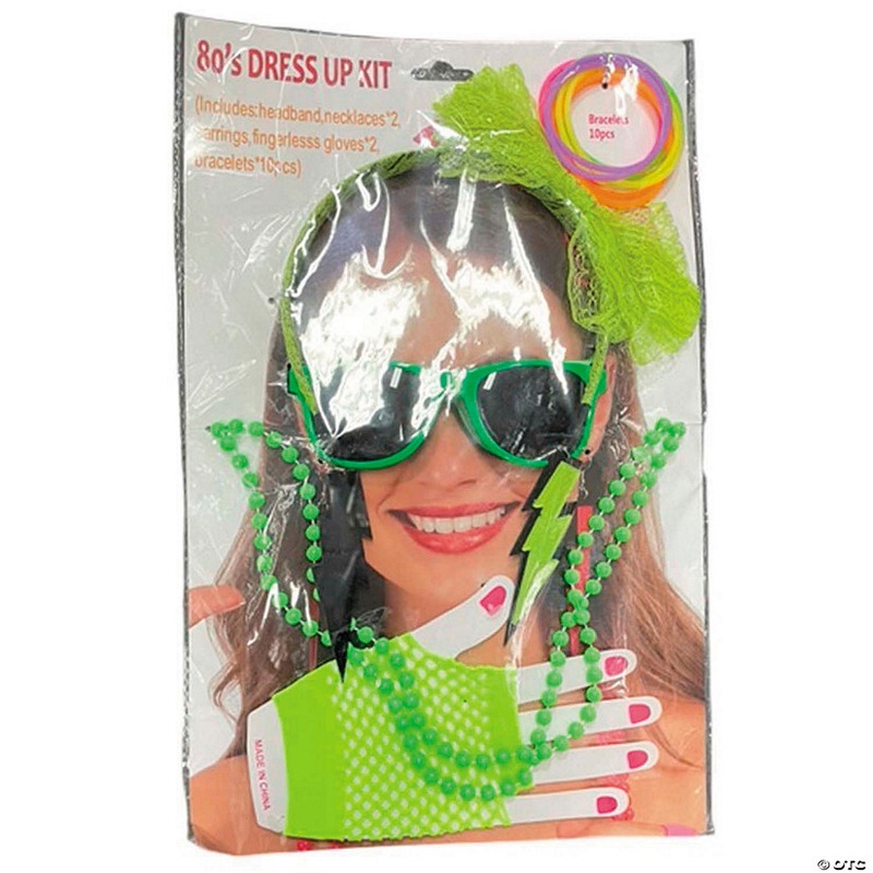 Adults Neon Green 80’s Costume Accessory Kit – 17 Pc.