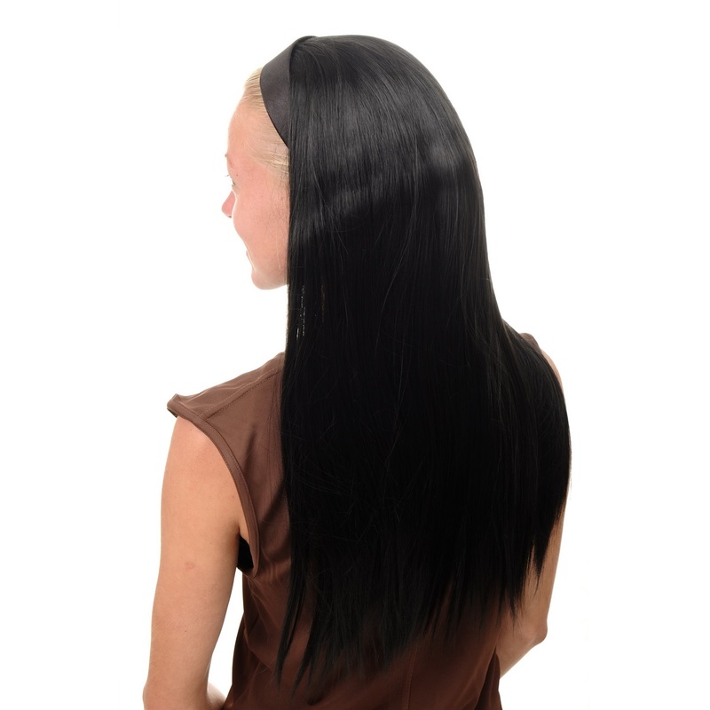 Halfwig Hairpiece Extension black hair hoop very long straight black WH5040-1B