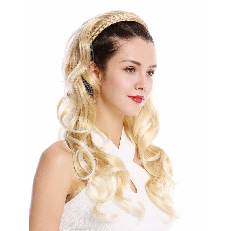 Halfwig Hairpiece Extension with braided hair circlet long wavy blond mix DW1025