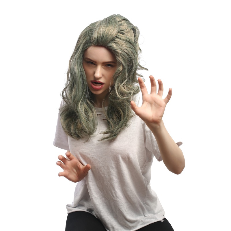 Lady Wig Grey Green Mermaid Siren Water Sprite Zombie Alien long wavy 90890