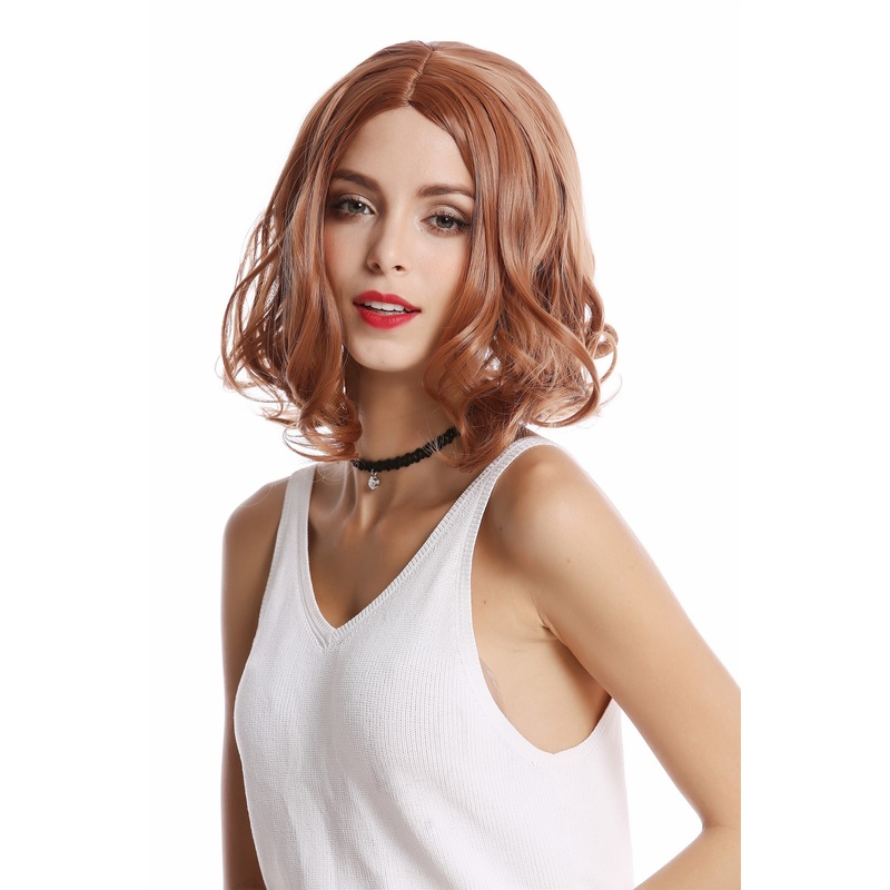 Lady Wig short shoulder length Bob Longbob wavy curled middle-parting copper blond YZF-4377