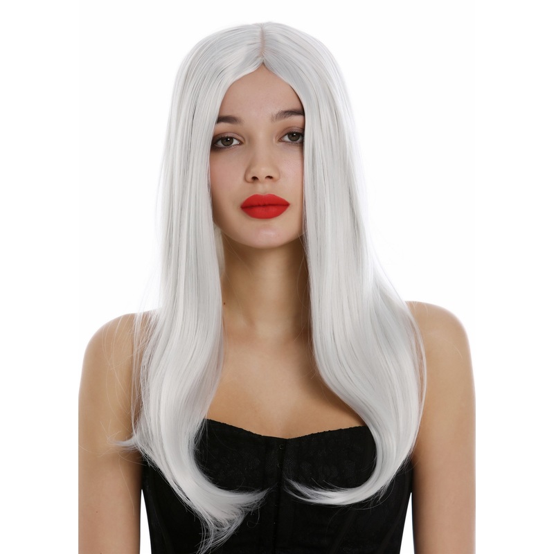 Long Lady Wig straight sleek middle parting white-ish gray Fairy Elf SA-151