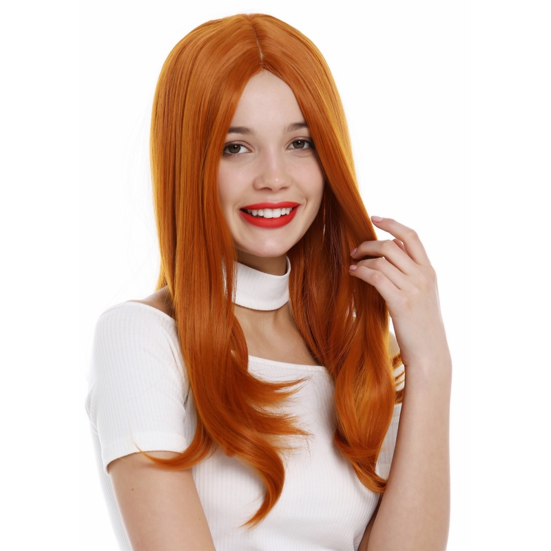 Long Lady Wig woman straight sleek hair middle parting orange Fairy SA-151